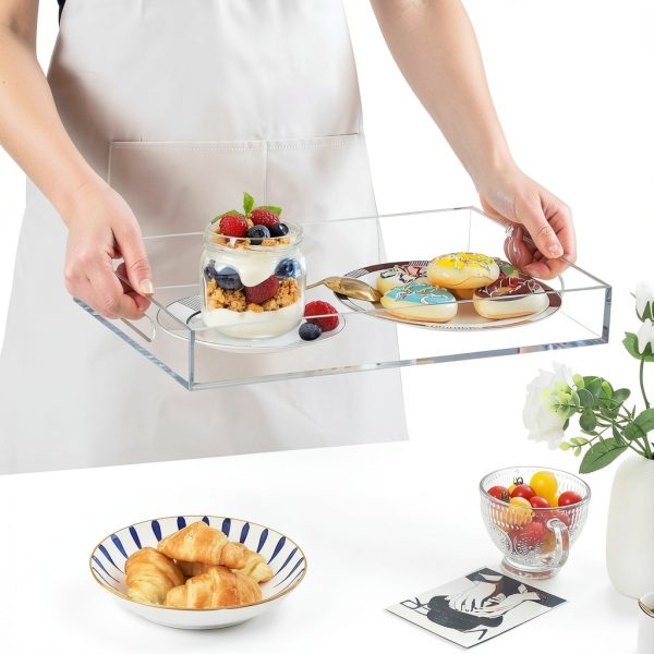 Cilinta Acrylic Serving Tray Modern Sturdy Food Drink Tray-3