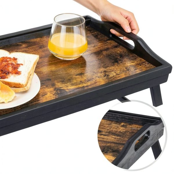 SONGMICS Breakfast Tray Rustic Dark Brown Portable Wood-4