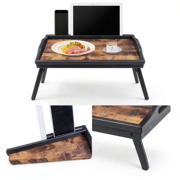 SONGMICS Breakfast Tray Rustic Dark Brown Portable Wood-1