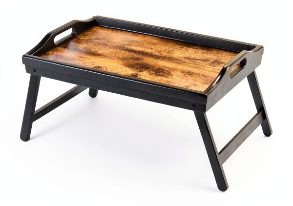 SONGMICS Breakfast Tray Rustic Dark Brown Portable Wood-3