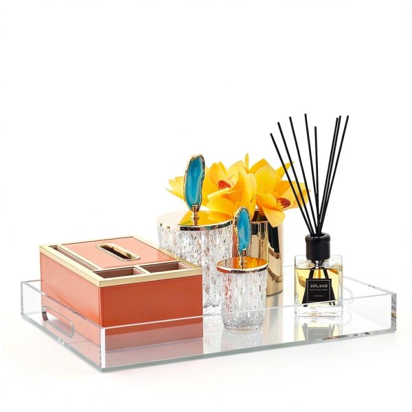 Cilinta Acrylic Serving Tray Modern Sturdy Food Drink Tray-5