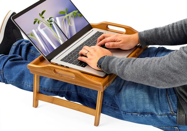 KKTONER Bamboo Bed Tray Foldable Lightweight Breakfast Table-5