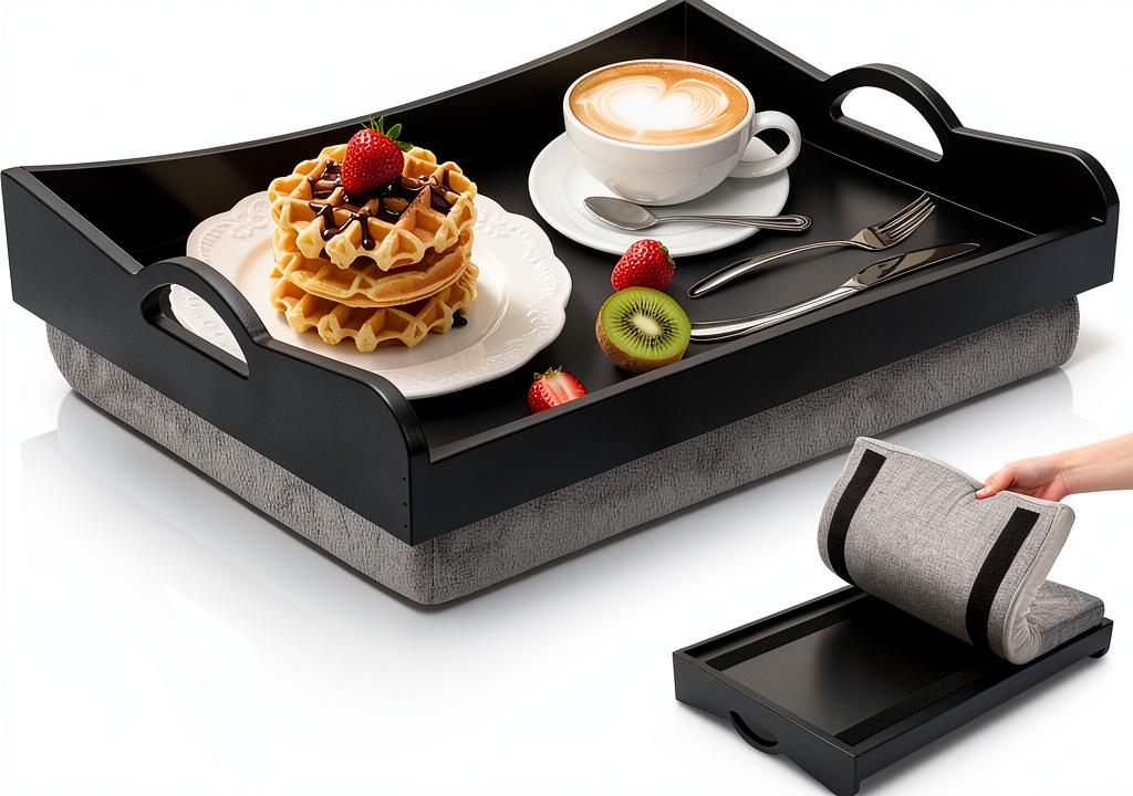 ELFULLY bamboo lap tray with cushion on a sofa