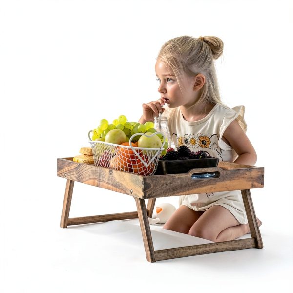 Taxenxar Acacia Wood Breakfast Tray Folding Legs Rustic-6
