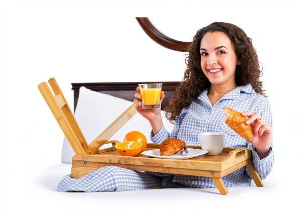TOPULORS Bamboo Breakfast Bed Tray Foldable Wood Yellow-2