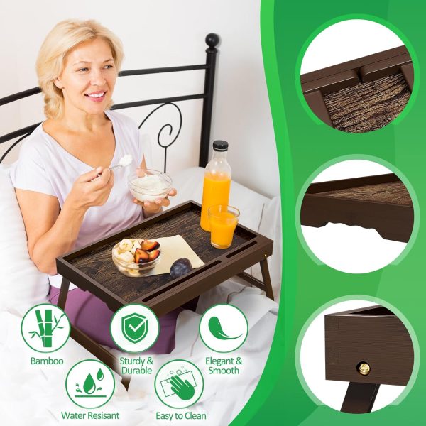 Promitop Bamboo Breakfast Tray Foldable Tablet Stand Handle-1