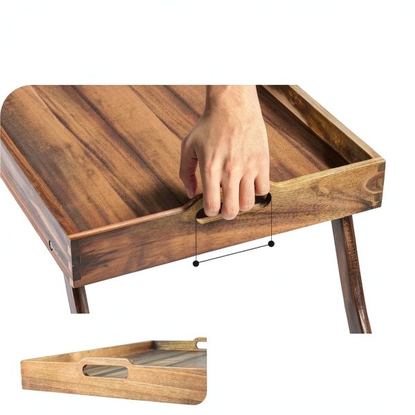 Taxenxar Acacia Wood Breakfast Tray Folding Legs Rustic-2