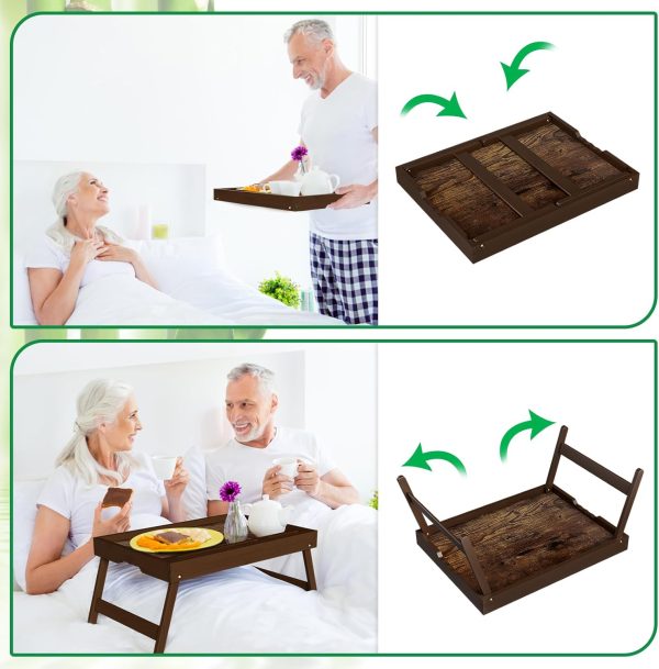 Promitop Bamboo Breakfast Tray Foldable Tablet Stand Handle-4