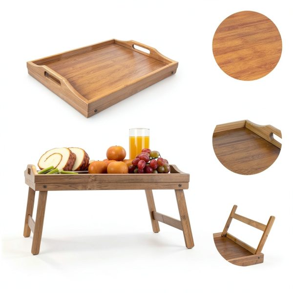 TOPULORS Bamboo Breakfast Bed Tray Foldable Wood Yellow-3