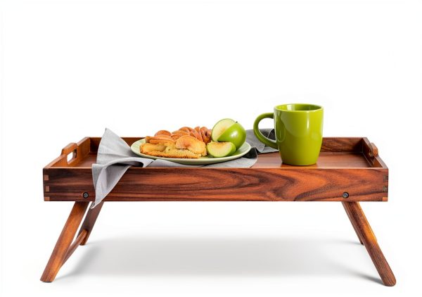 Taxenxar Acacia Wood Breakfast Tray Folding Legs Rustic-3