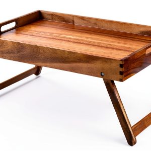 Taxenxar Acacia Wood Breakfast Tray Folding Legs Rustic-0