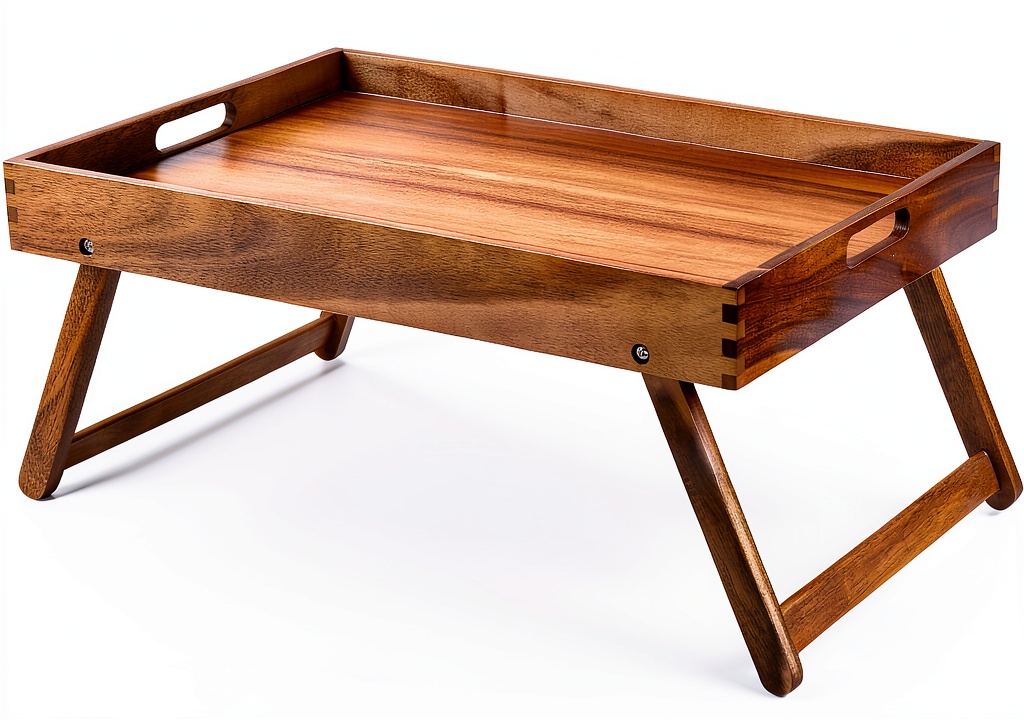 Taxenxar Acacia Wood Breakfast Tray on a bed with breakfast items