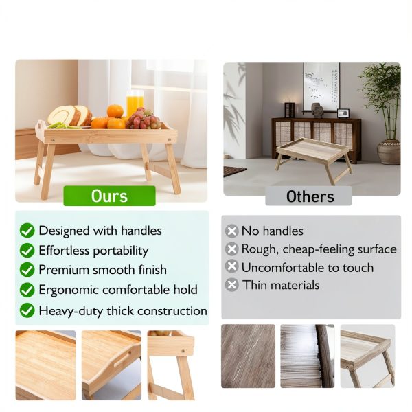 TOPULORS Bamboo Breakfast Bed Tray Foldable Wood Yellow-4