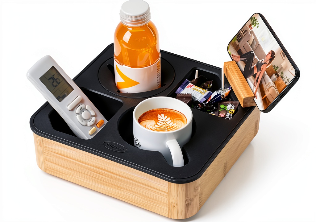 Hitseon rotating cup holder on a sofa with a coffee mug and remote