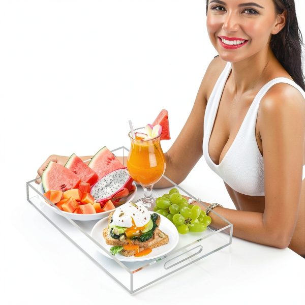 Cilinta Acrylic Serving Tray Modern Sturdy Food Drink Tray-4