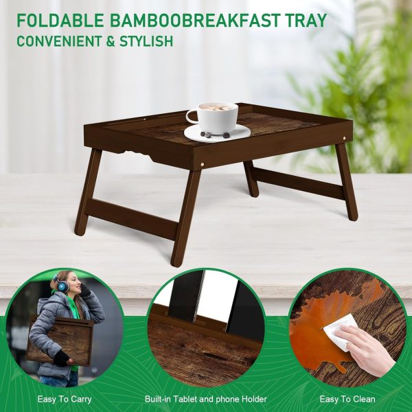 Promitop Bamboo Breakfast Tray Foldable Tablet Stand Handle-3