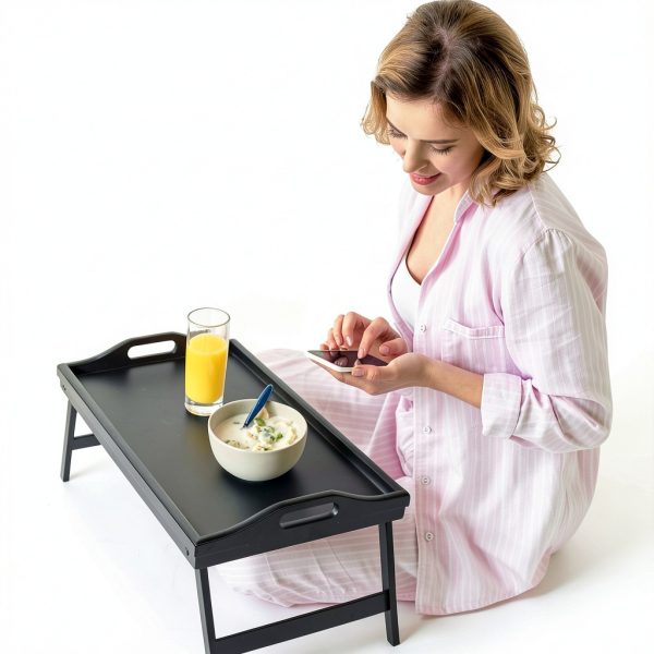 Jibanie Bamboo Breakfast Tray Lightweight Folding Bed Table-3