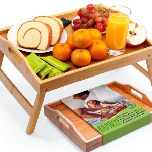TOPULORS Bamboo Breakfast Bed Tray Foldable Wood Yellow-0