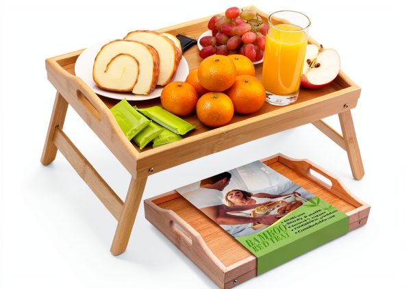 TOPULORS Bamboo Breakfast Bed Tray Foldable Wood Yellow-0