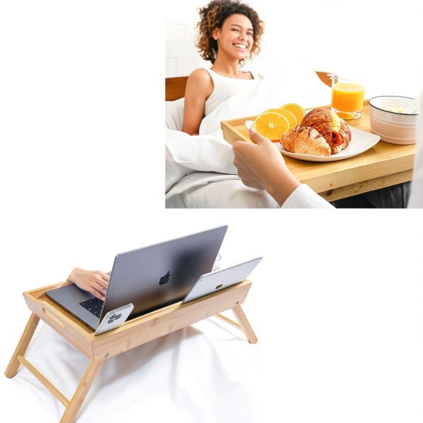 Phillipa Home Bamboo Breakfast Tray Portable Bed Table-2