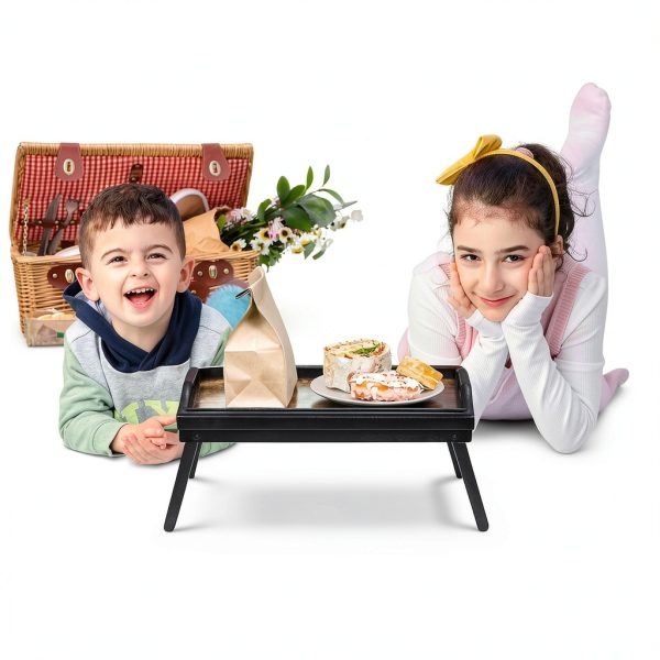 SONGMICS Breakfast Tray Rustic Dark Brown Portable Wood-6