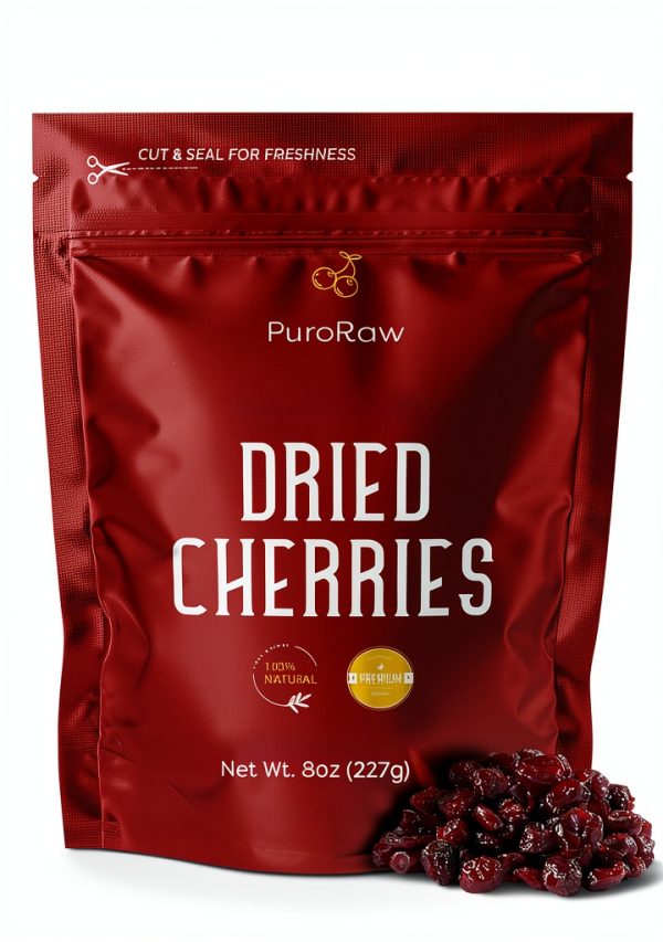 PuroRaw Dried Tart Cherries Snack 8oz Natural-0