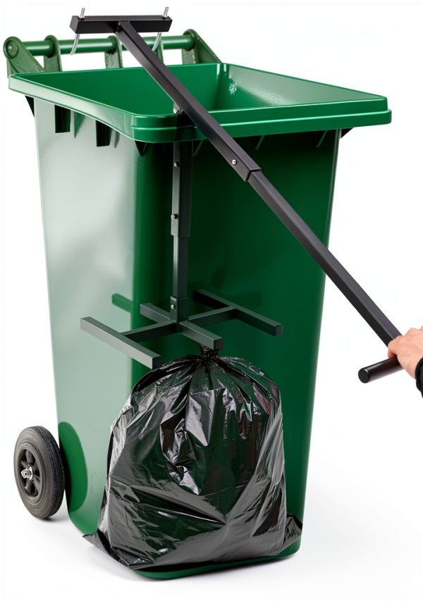 Manual Trash Compactor, Touchless Trash Bin Compactor with 2 Hooks, Steel Trash Bin Compactor Adjustable Height 9.84-15.75 in For Families Parks Offices Small Shops Black-1